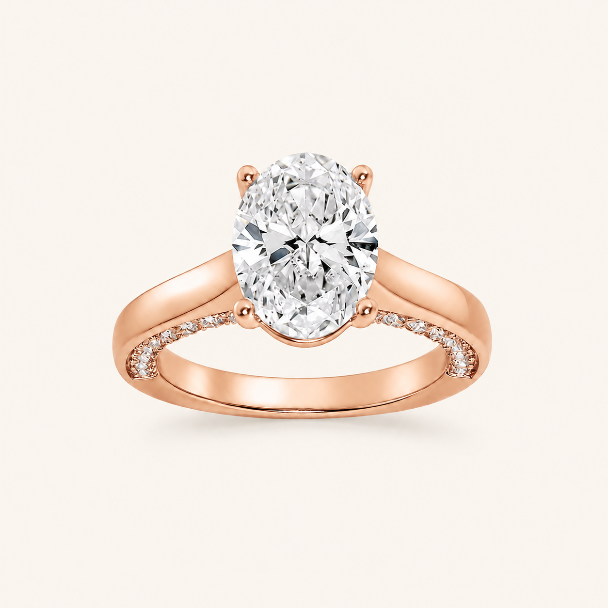 2.00CT Oval Cut Lab Grown Diamond Accented Bridge Shank Solitaire Ring