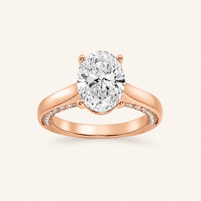 2.00CT Oval Cut Lab Grown Diamond Accented Bridge Shank Solitaire Ring