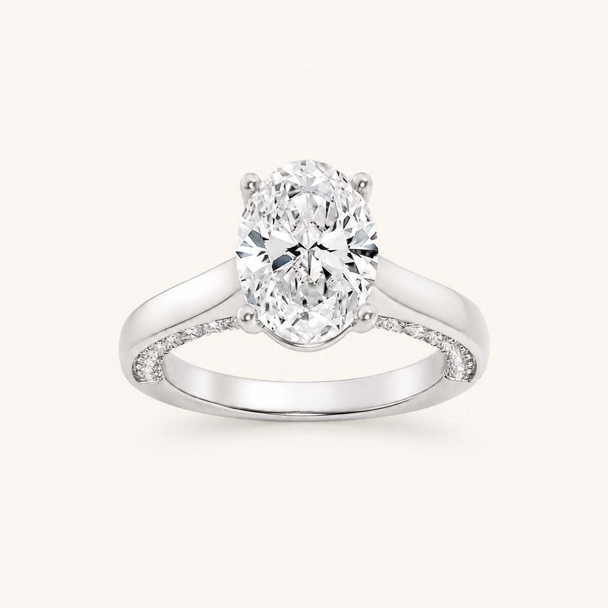 1.33 CT Oval Cut Lab Grown Diamond Accented Bridge Shank Solitaire Ring