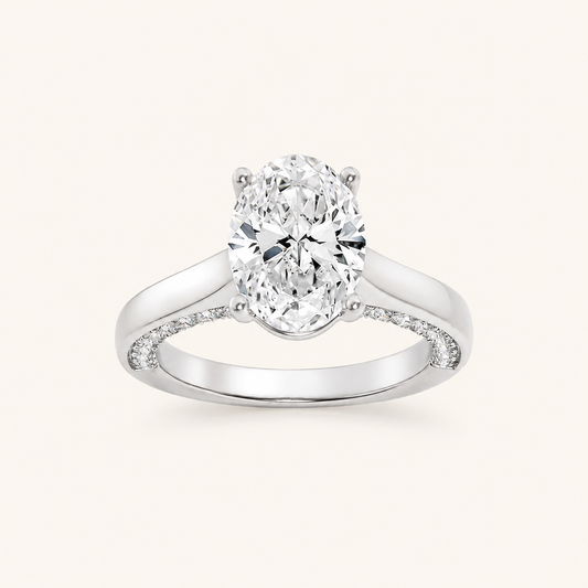1.33 CT Oval Cut Lab Grown Diamond Accented Bridge Shank Solitaire Ring