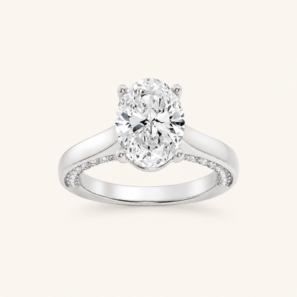 2.00CT Oval Cut Lab Grown Diamond Accented Bridge Shank Solitaire Ring