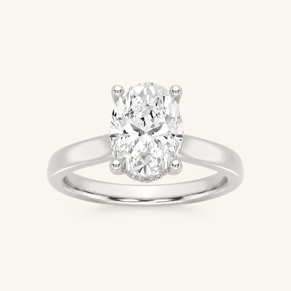 3.00CT Oval Cut Lab Grown Diamond Cathedral Shank Solitaire Ring