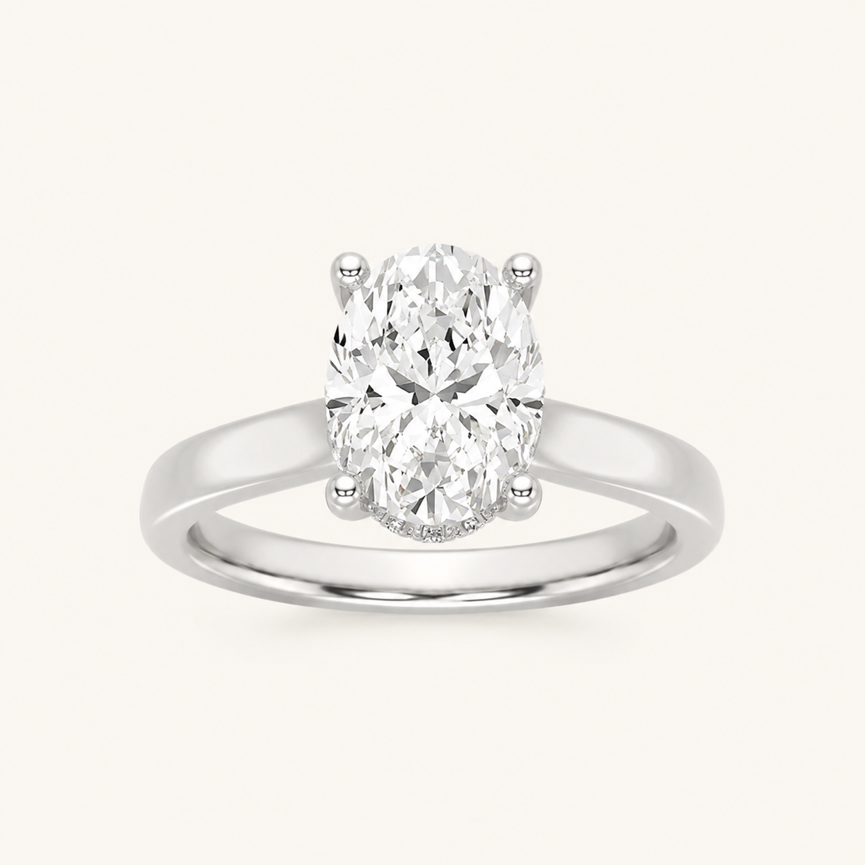 3.00CT Oval Cut Lab Grown Diamond Cathedral Shank Solitaire Ring