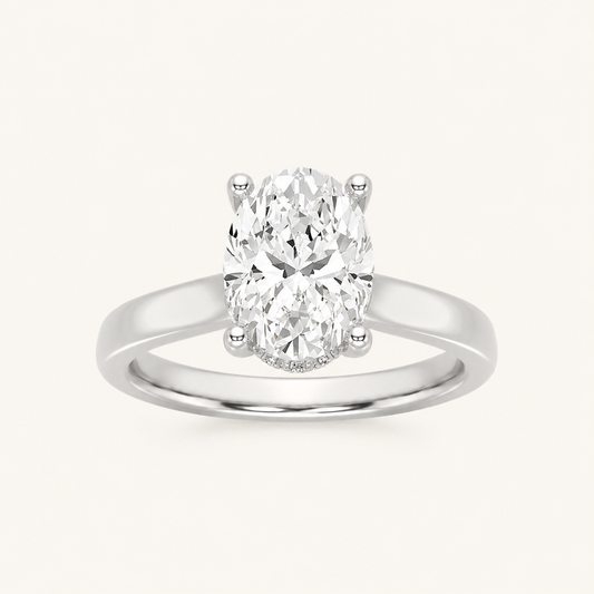 3.00CT Oval Cut Lab Grown Diamond Cathedral Shank Solitaire Ring