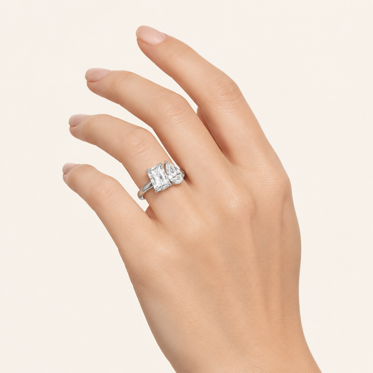 3.00CT Pear Cut And Emerald Cut Lab Grown Diamond Toi et Moi Fashion Ring