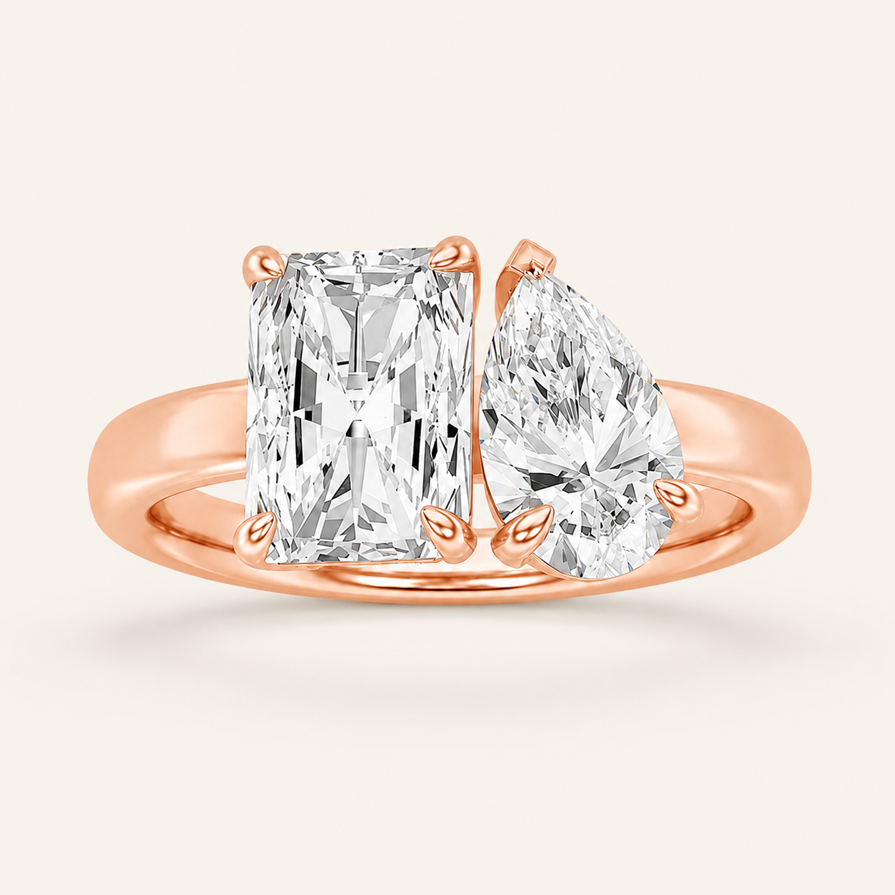 3.00CT Pear Cut And Emerald Cut Lab Grown Diamond Toi et Moi Fashion Ring