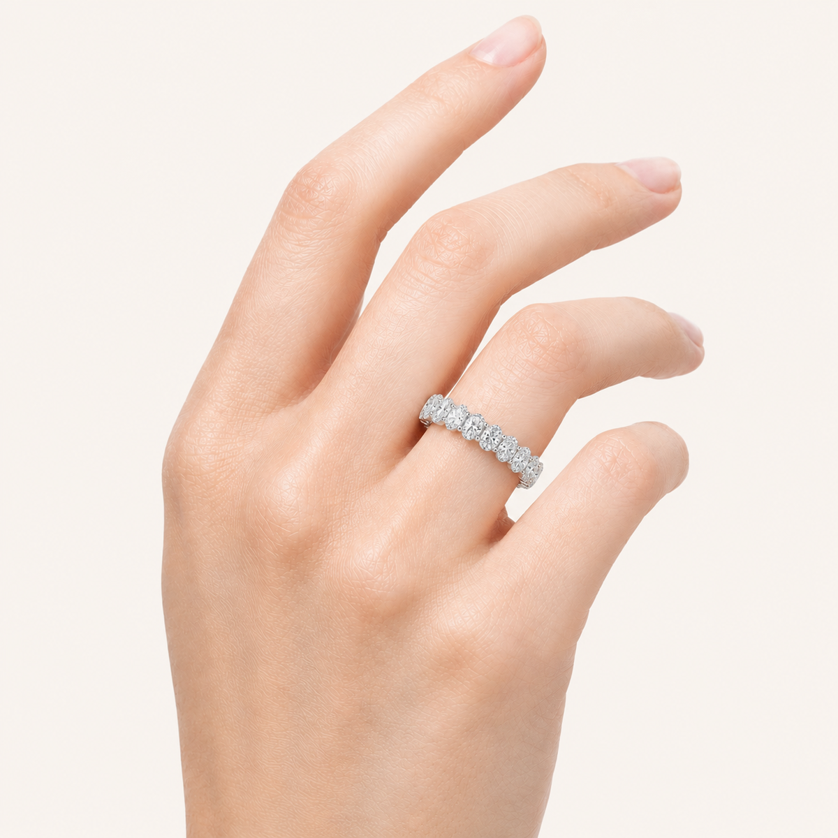2.1CT Oval Cut Lab Grown Diamond Split Prong Eternity Ring