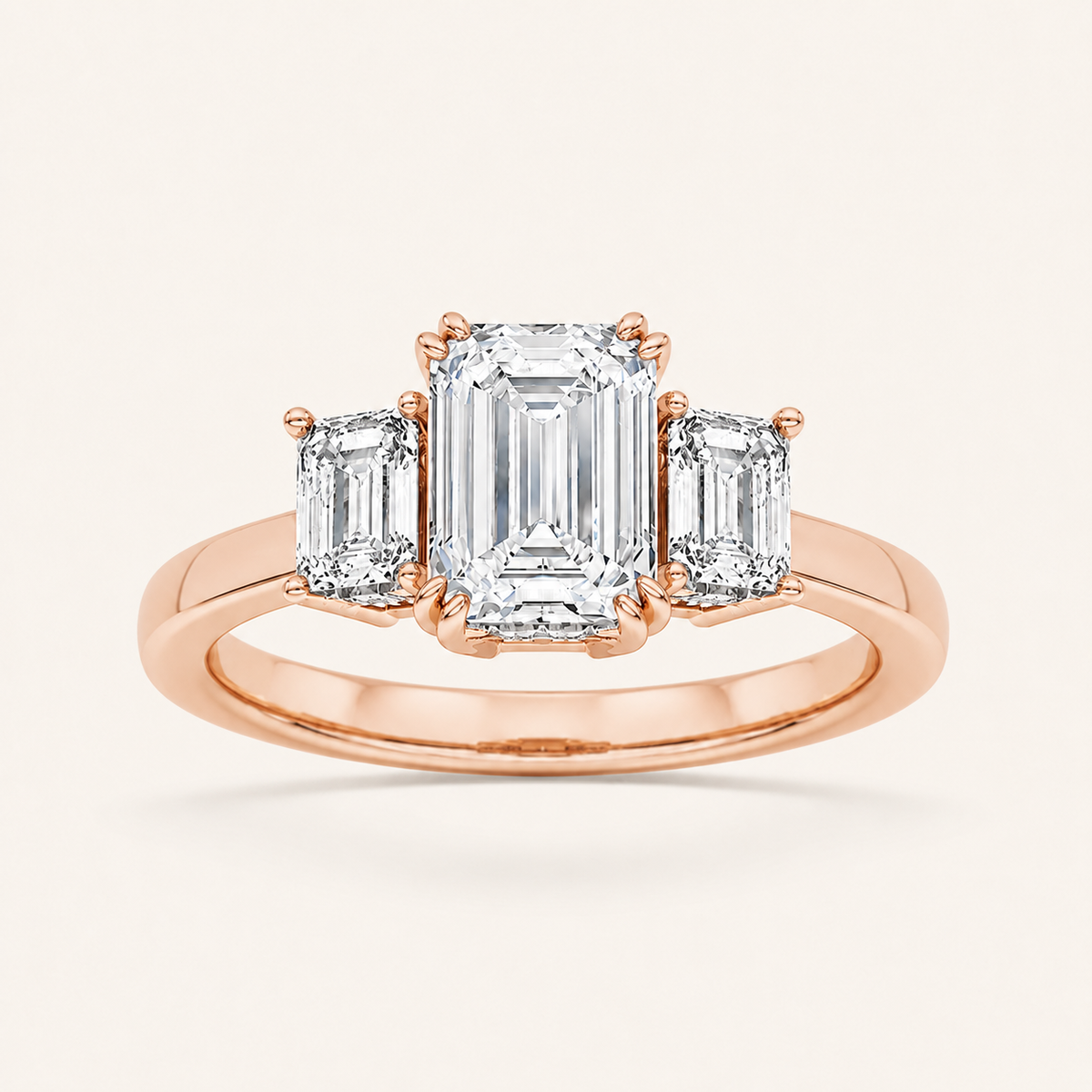 3.00 CT Emerald Cut Lab Grown Diamond Three Stone Ring