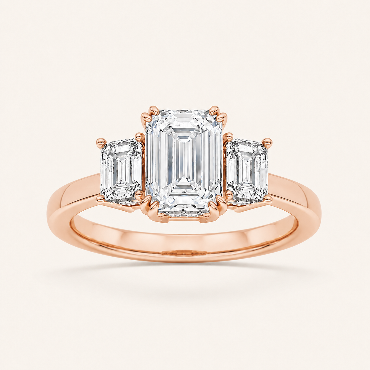 3.00 CT Emerald Cut Lab Grown Diamond Three Stone Ring