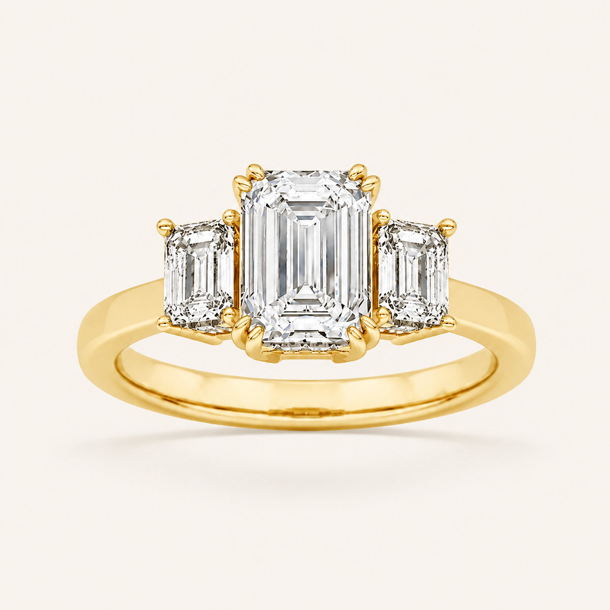 3.00 CT Emerald Cut Lab Grown Diamond Three Stone Ring
