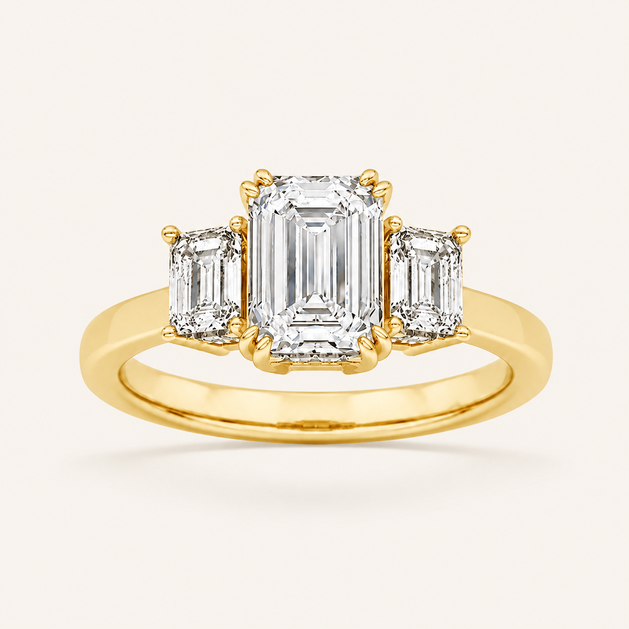 3.00 CT Emerald Cut Lab Grown Diamond Three Stone Ring