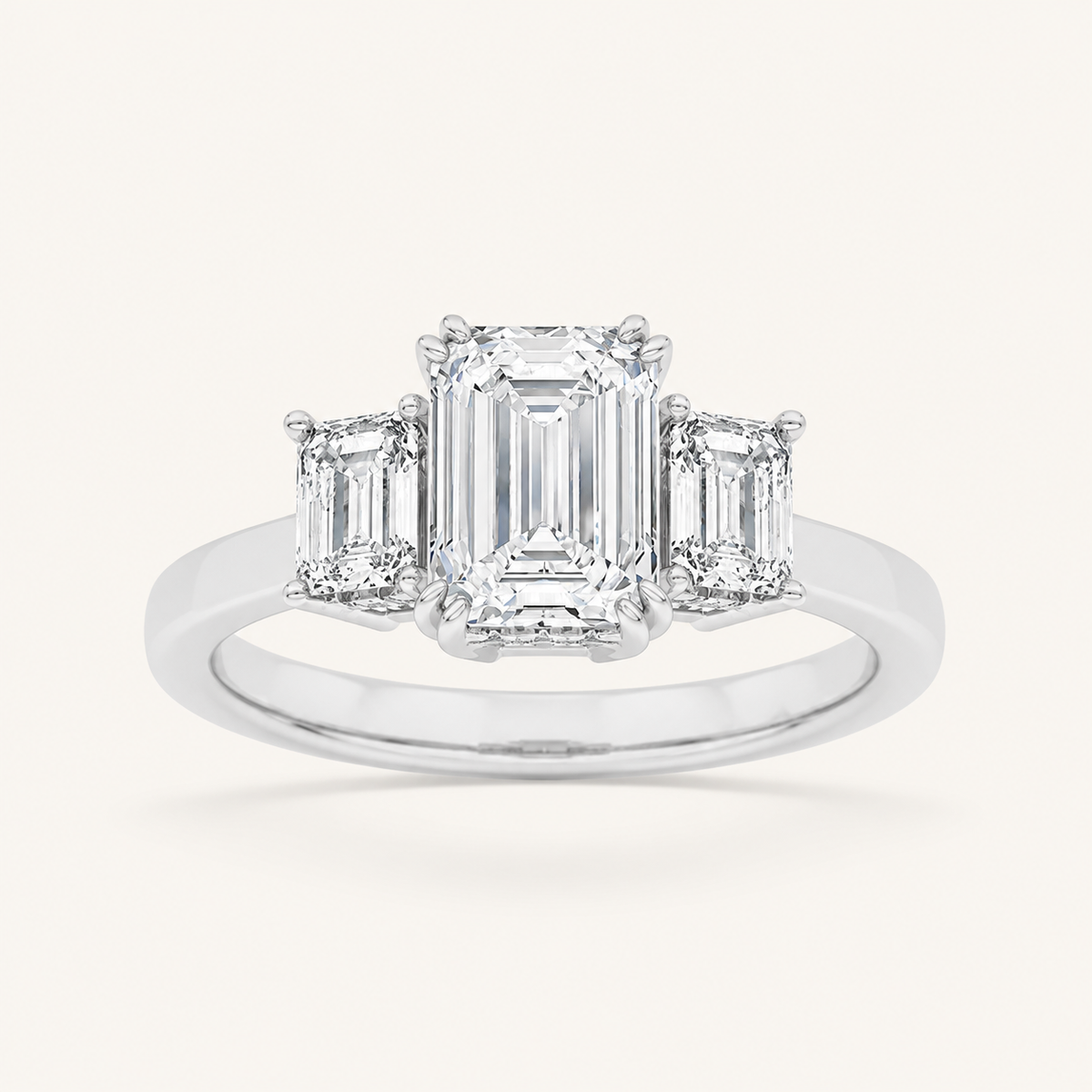 3.00 CT Emerald Cut Lab Grown Diamond Three Stone Ring