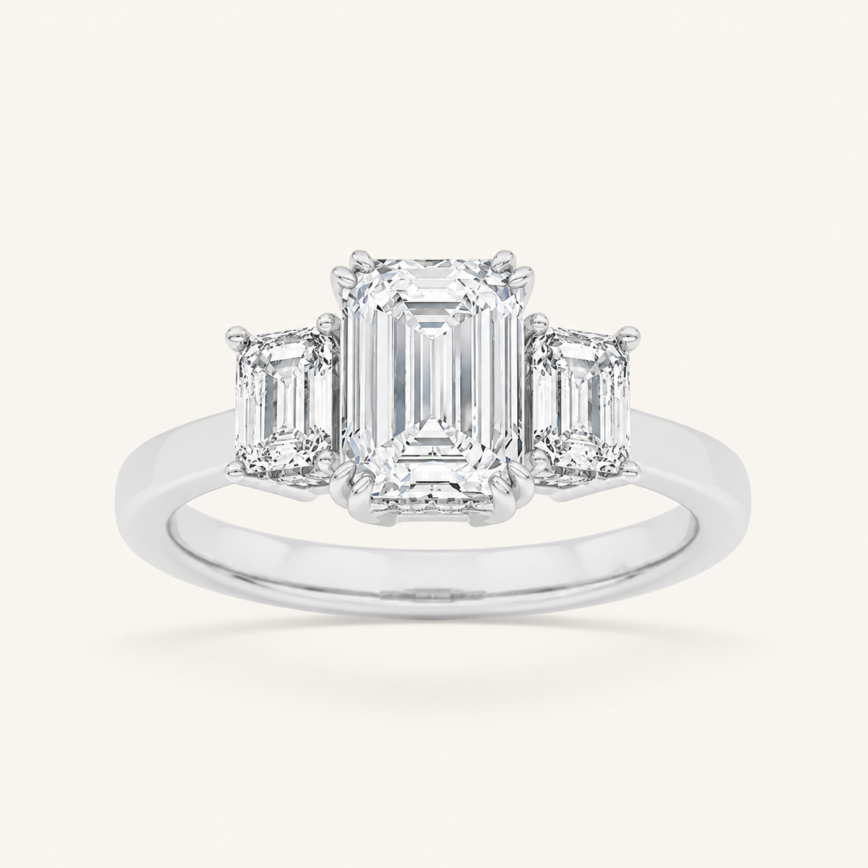 3.00 CT Emerald Cut Lab Grown Diamond Three Stone Ring