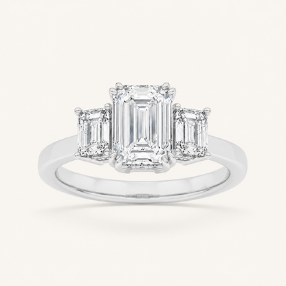 3.00 CT Emerald Cut Lab Grown Diamond Three Stone Ring