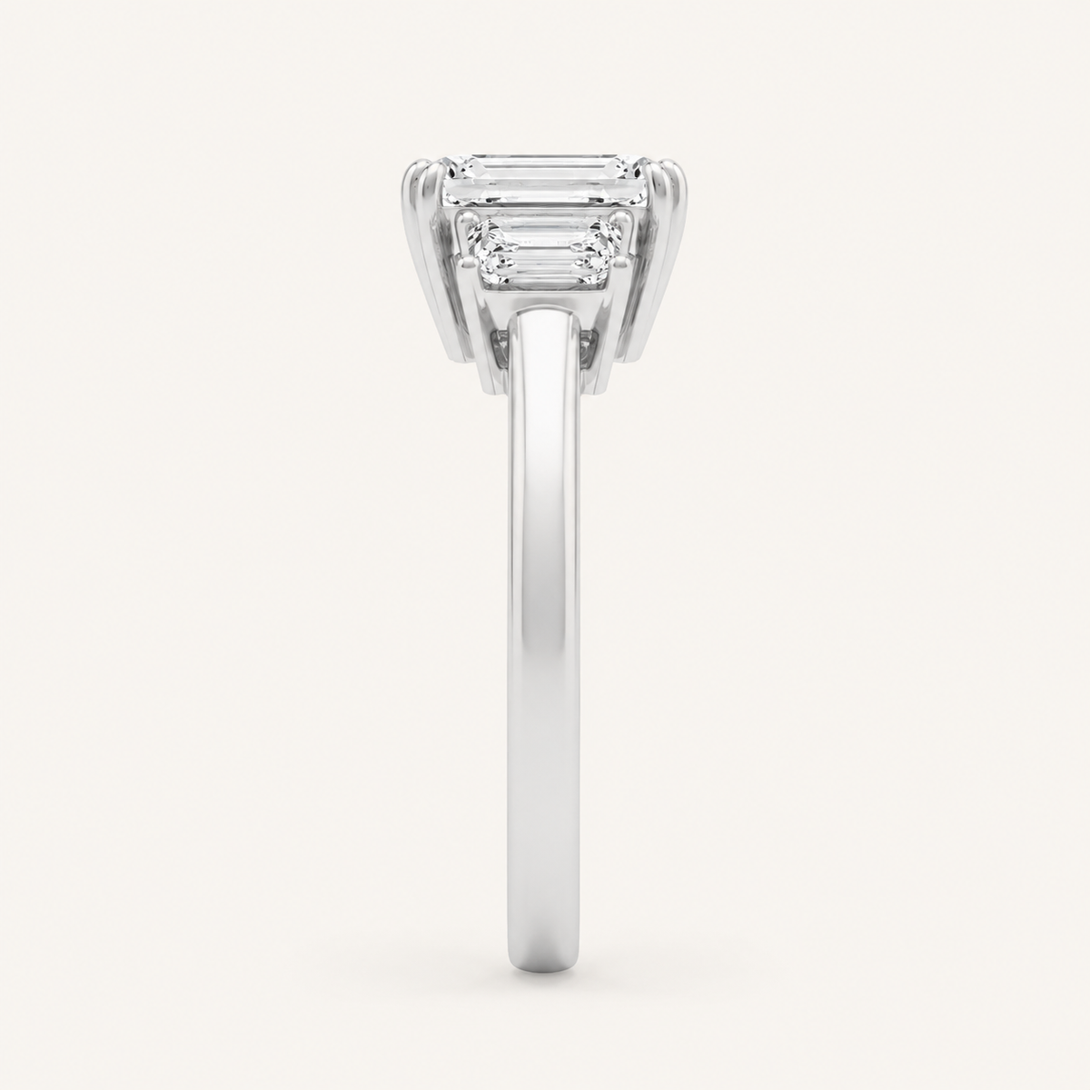 3.00 CT Emerald Cut Lab Grown Diamond Three Stone Ring
