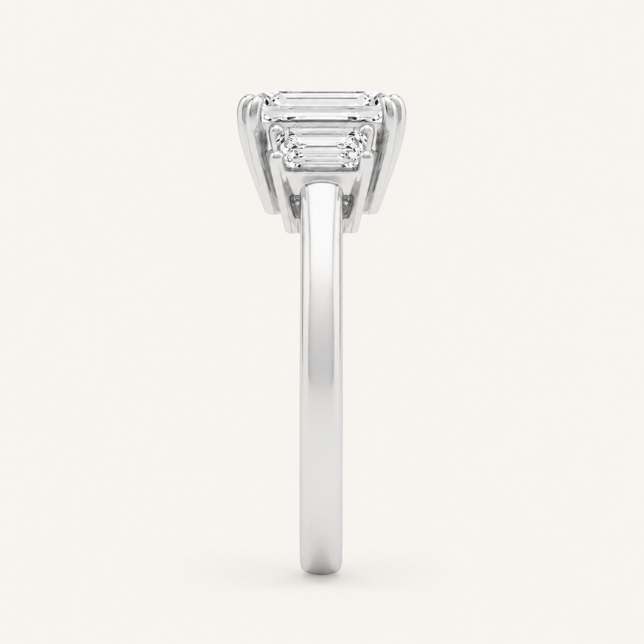 3.00 CT Emerald Cut Lab Grown Diamond Three Stone Ring