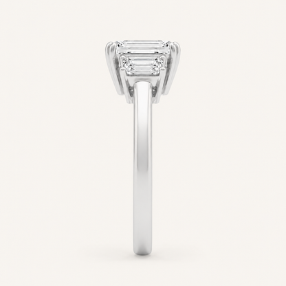 3.00 CT Emerald Cut Lab Grown Diamond Three Stone Ring