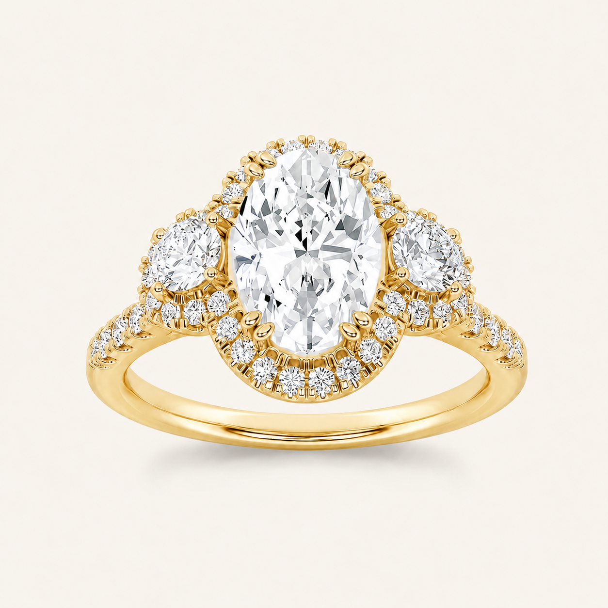 3.00 CT Oval Cut Lab Grown Diamond Three Stone Ring