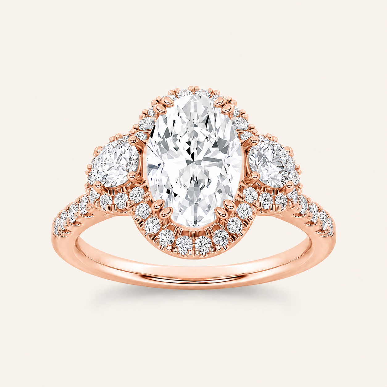 3.00 CT Oval Cut Lab Grown Diamond Three Stone Ring