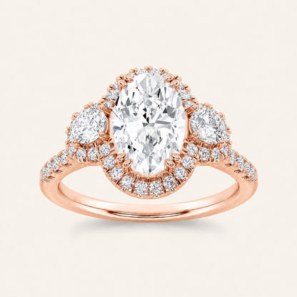 3.00 CT Oval Cut Lab Grown Diamond Three Stone Ring