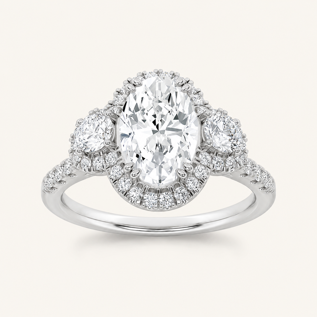 3.00 CT Oval Cut Lab Grown Diamond Three Stone Ring