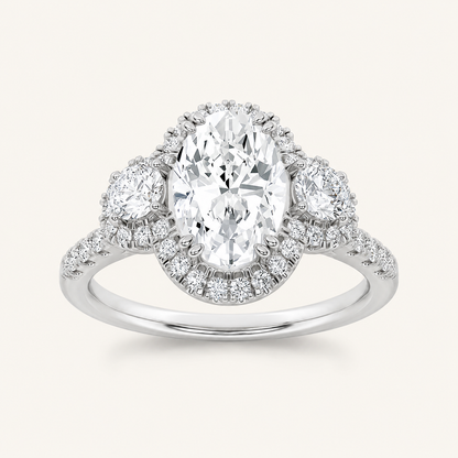 3.00 CT Oval Cut Lab Grown Diamond Three Stone Ring