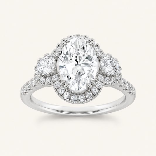 3.00 CT Oval Cut Lab Grown Diamond Three Stone Ring
