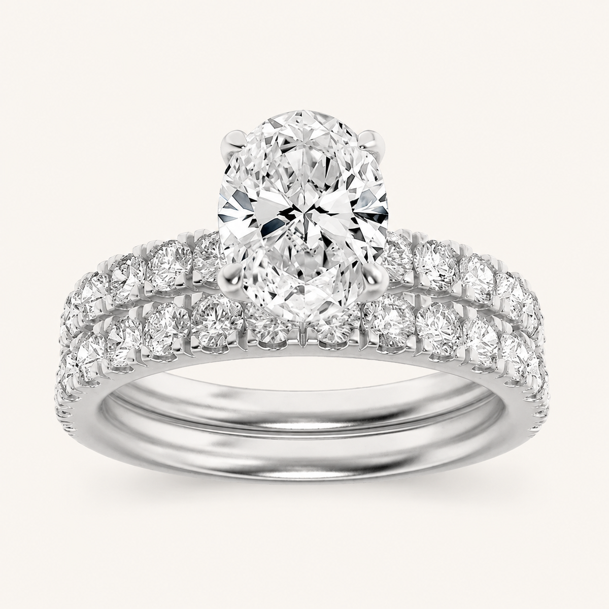 2CT Oval Cut Lab Grown Diamond Classic Accented Bridal Set