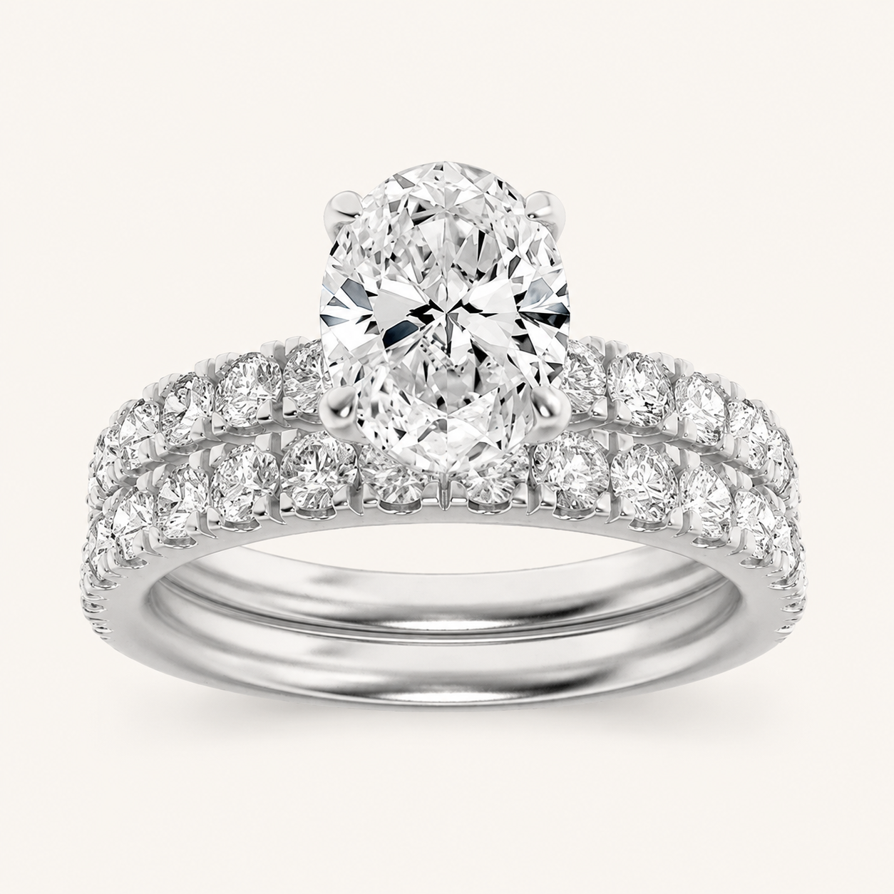 2CT Oval Cut Lab Grown Diamond Classic Accented Bridal Set