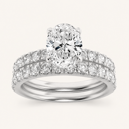 2CT Oval Cut Lab Grown Diamond Classic Accented Bridal Set