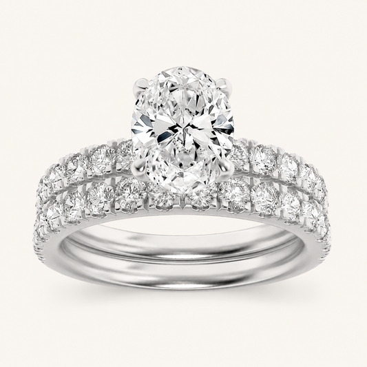 2CT Oval Cut Lab Grown Diamond Classic Accented Bridal Set