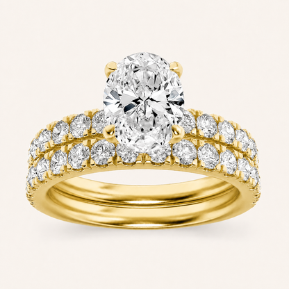 2CT Oval Cut Lab Grown Diamond Classic Accented Bridal Set