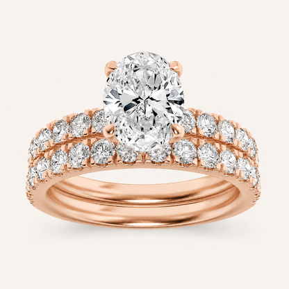 2CT Oval Cut Lab Grown Diamond Classic Accented Bridal Set
