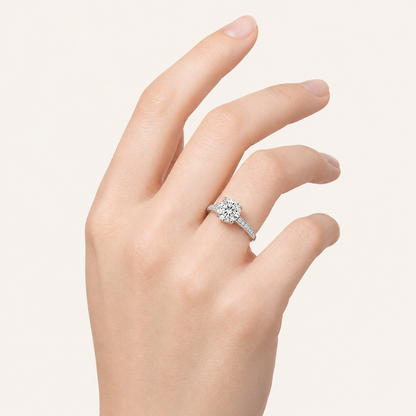 2.00 CT Round Cut Lab Grown Diamond Micro Pave Knife Edge Accent Solitaire Ring