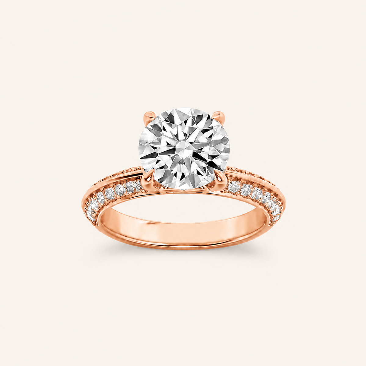 2.00 CT Round Cut Lab Grown Diamond Micro Pave Knife Edge Accent Solitaire Ring