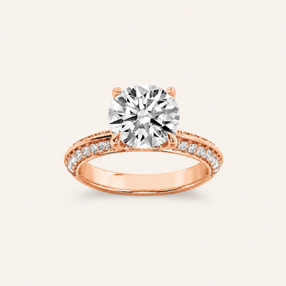 2.00 CT Round Cut Lab Grown Diamond Micro Pave Knife Edge Accent Solitaire Ring