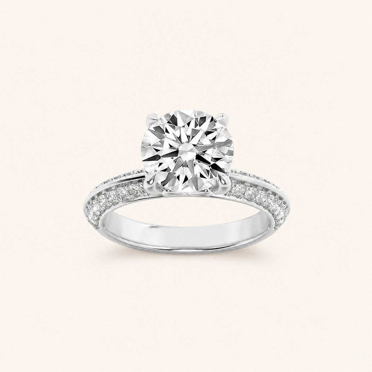 2.00 CT Round Cut Lab Grown Diamond Micro Pave Knife Edge Accent Solitaire Ring