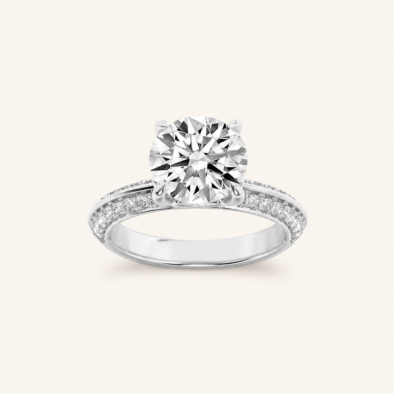 2.00 CT Round Cut Lab Grown Diamond Micro Pave Knife Edge Accent Solitaire Ring