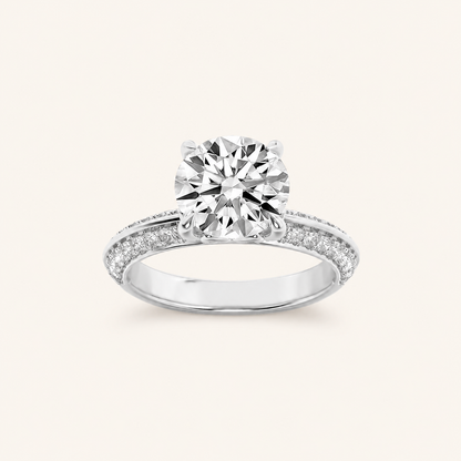 2.00 CT Round Cut Lab Grown Diamond Micro Pave Knife Edge Accent Solitaire Ring