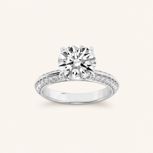 2.00 CT Round Cut Lab Grown Diamond Micro Pave Knife Edge Accent Solitaire Ring