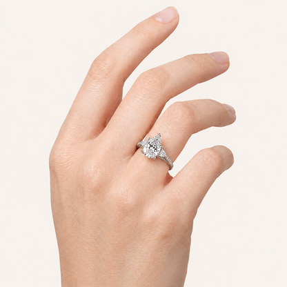 3CT Pear Cut Lab Grown Diamond Side Stone Ring