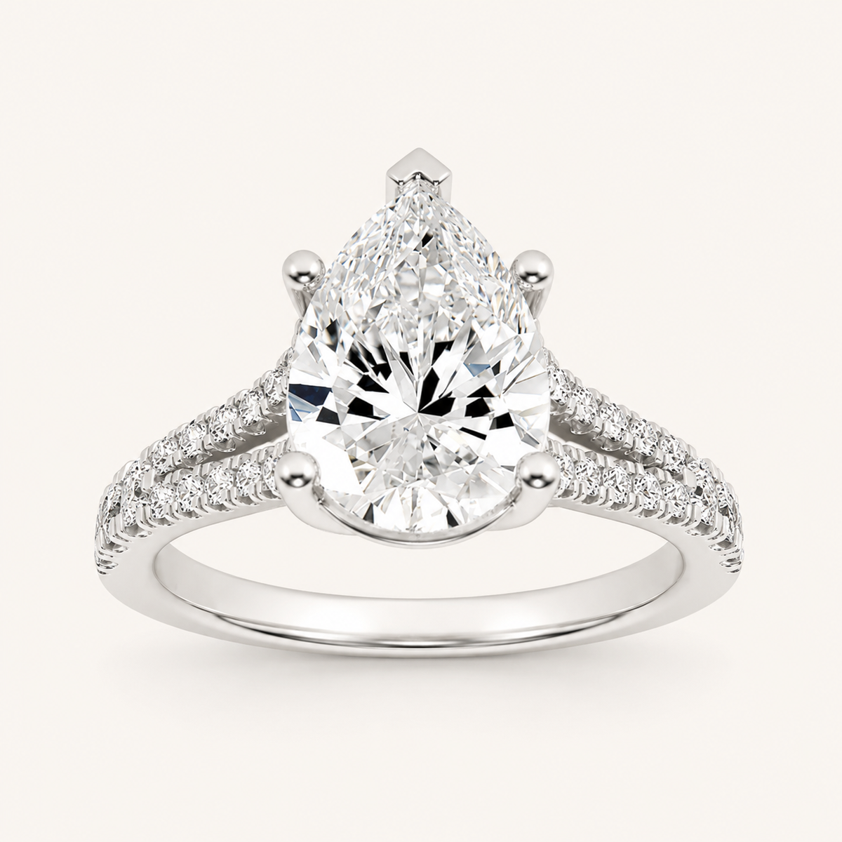 3CT Pear Cut Lab Grown Diamond Side Stone Ring