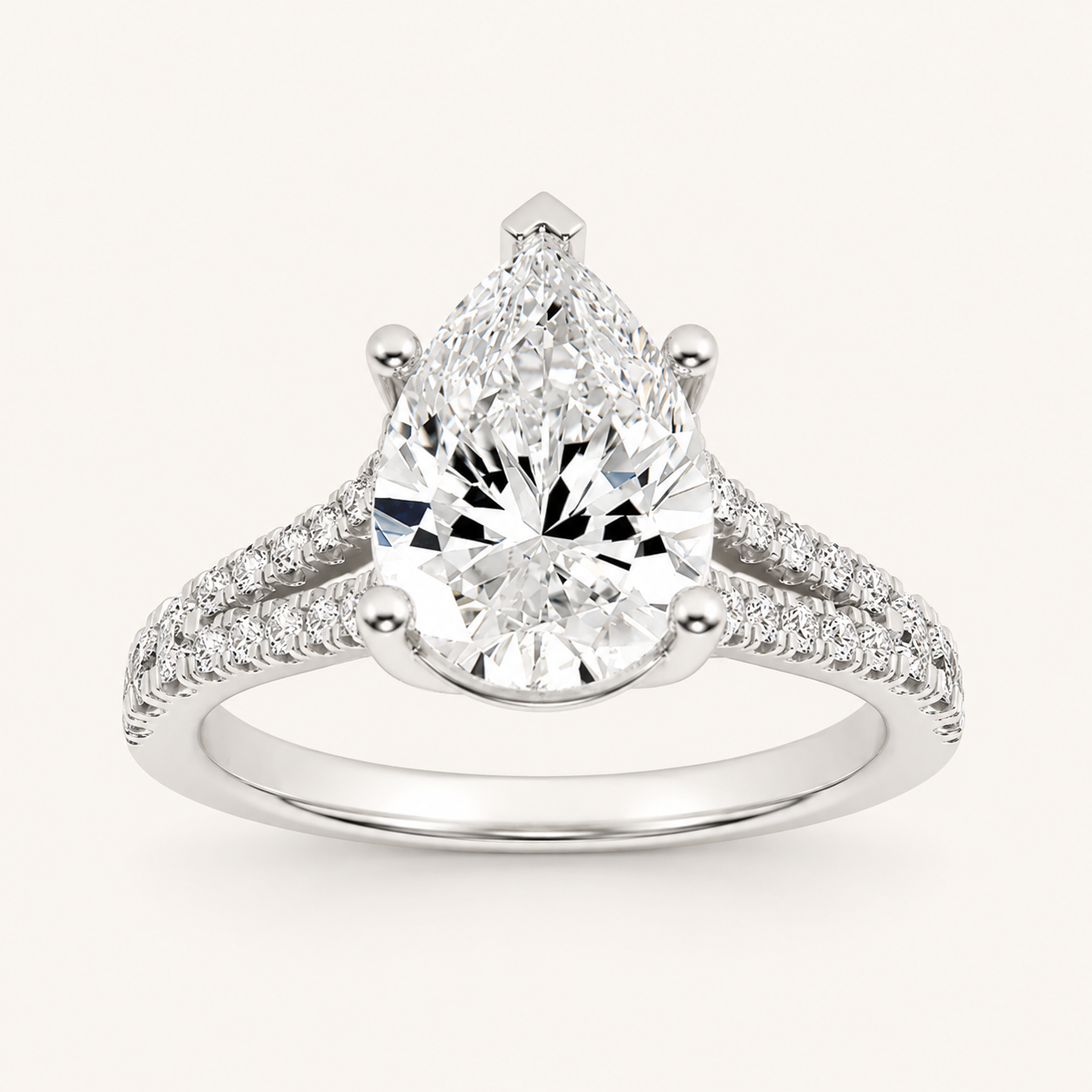 3CT Pear Cut Lab Grown Diamond Side Stone Ring