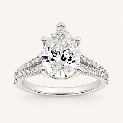 3CT Pear Cut Lab Grown Diamond Side Stone Ring