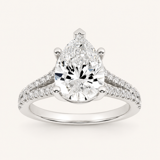 3CT Pear Cut Lab Grown Diamond Side Stone Ring