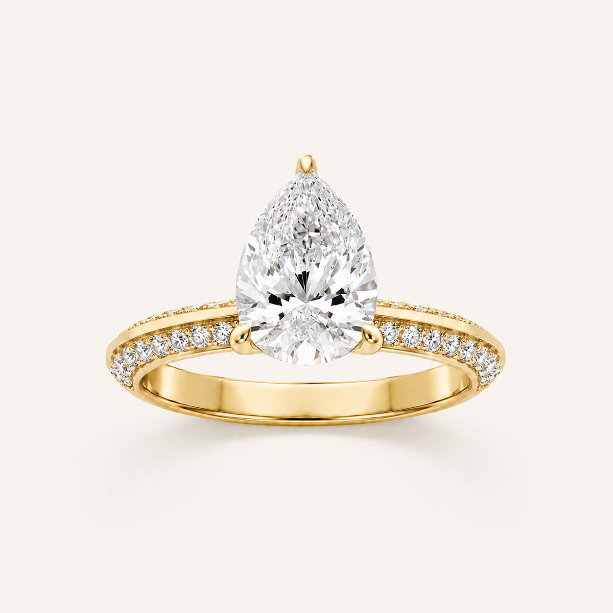 2.00 CT Pear Cut Lab Grown Diamond Micro Pave Knife Edge Solitaire Ring