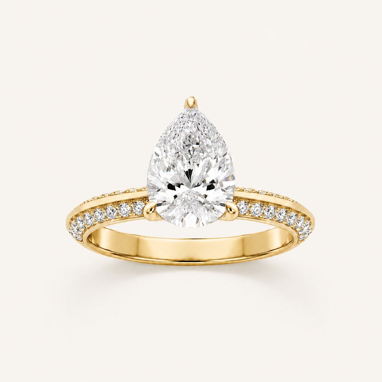 2.00 CT Pear Cut Lab Grown Diamond Micro Pave Knife Edge Solitaire Ring