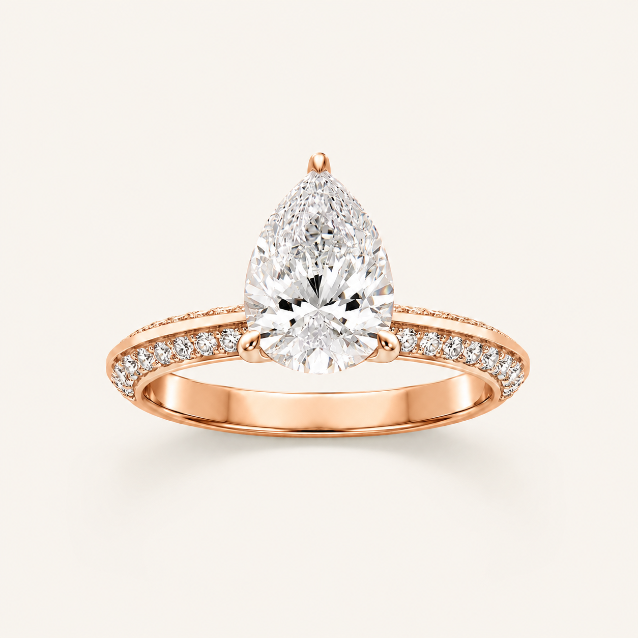 2.00 CT Pear Cut Lab Grown Diamond Micro Pave Knife Edge Solitaire Ring