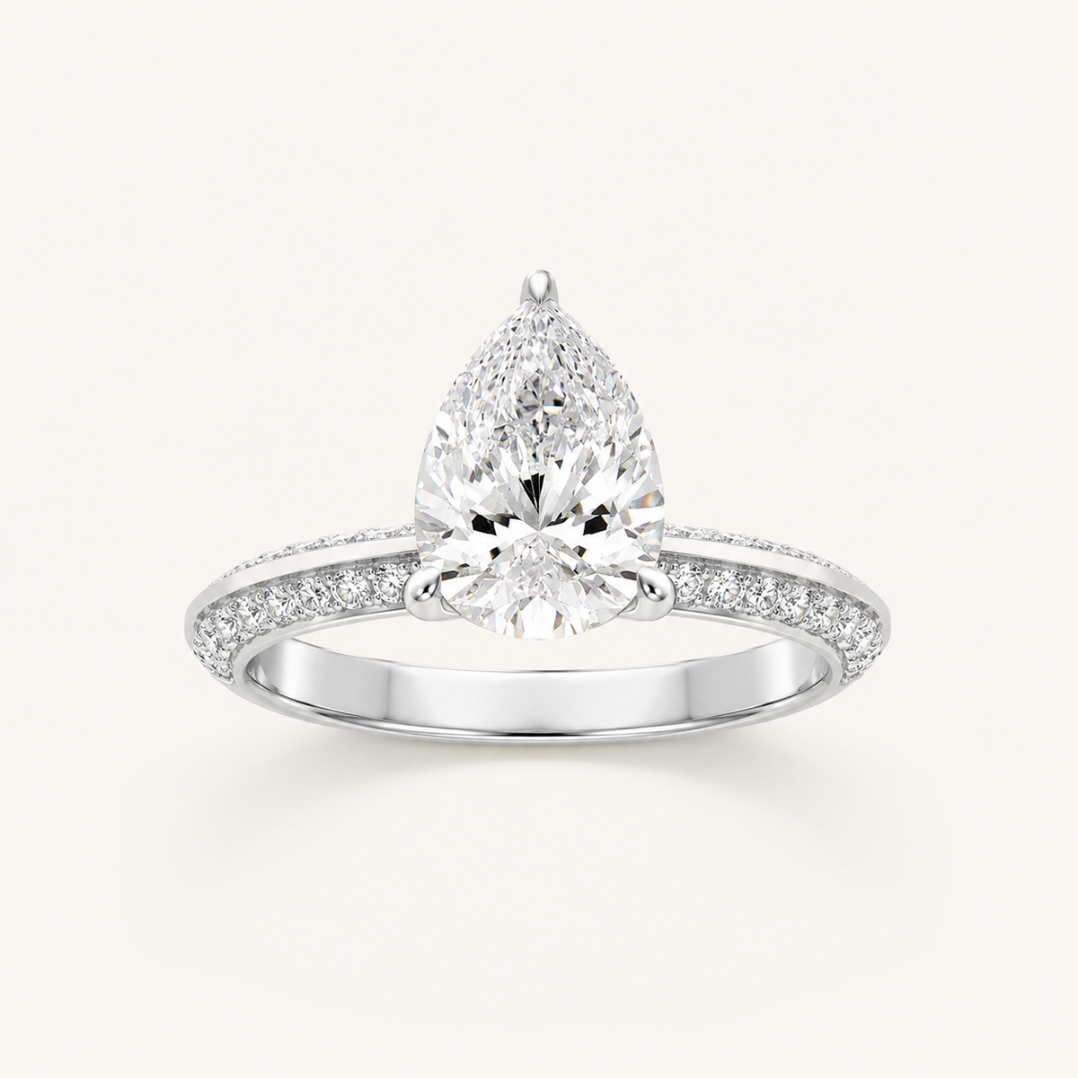 2.00 CT Pear Cut Lab Grown Diamond Micro Pave Knife Edge Solitaire Ring