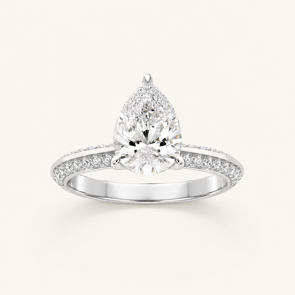 2.00 CT Pear Cut Lab Grown Diamond Micro Pave Knife Edge Solitaire Ring